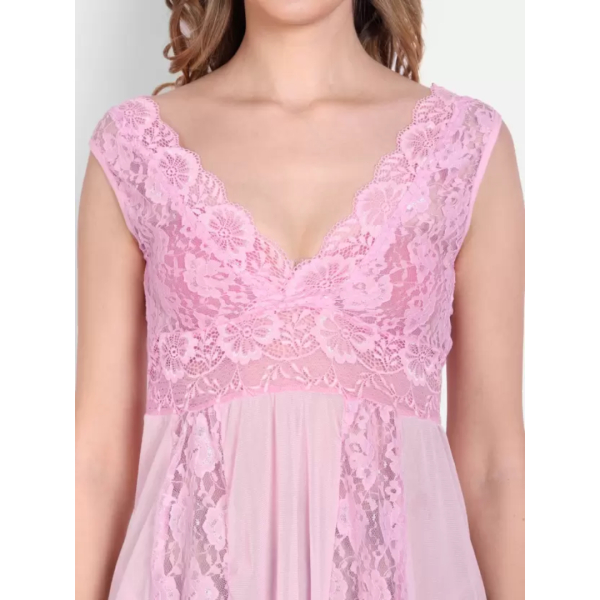 Fancyra Women Lace Floral Nightwear Knee Length Babydoll Lingerie Free Size - Image 5