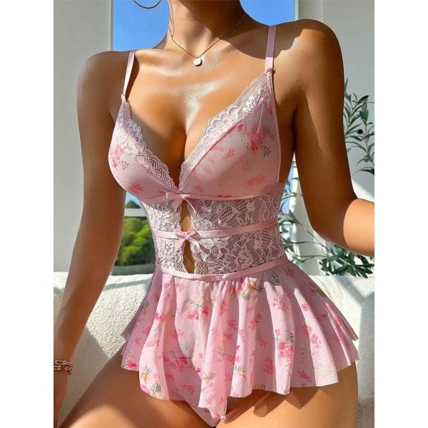 Fancyra Women Lace Floral Printed Hot Babydoll Lingerie Nighty - Image 4