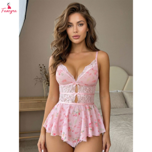 Fancyra Women Lace Floral Printed Hot Babydoll Lingerie Nighty