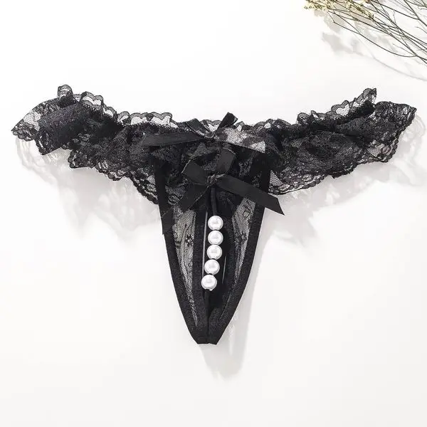 Fancyra Women Lace Floral Thong Panty with Pearl - Image 2