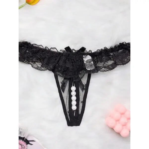 Fancyra Women Lace Floral Thong Panty with Pearl - Image 4