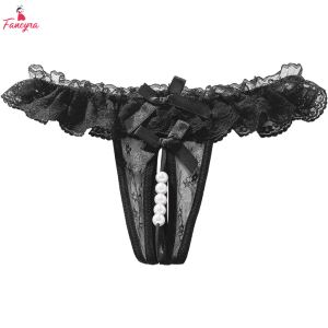 Fancyra Women Lace Floral Thong Panty with Pearl