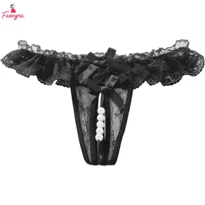 Fancyra Women Lace Floral Thong Panty with Pearl