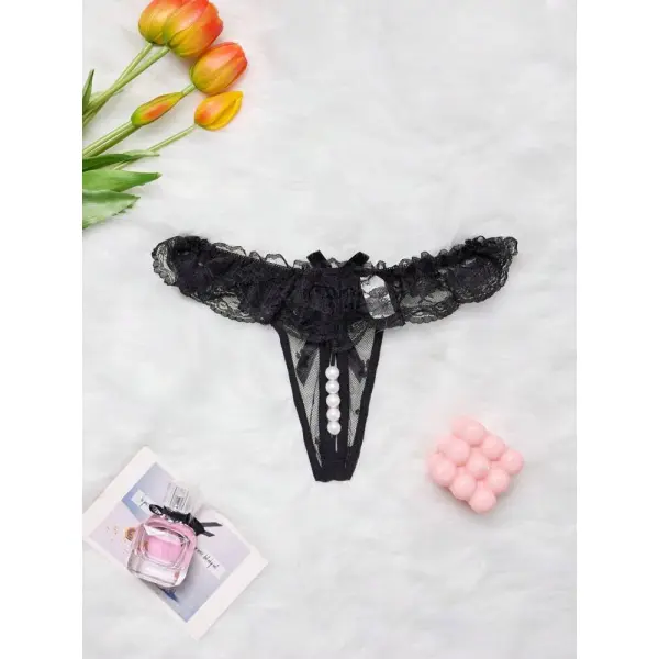 Fancyra Women Lace Floral Thong Panty with Pearl - Image 5