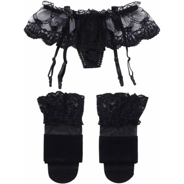 Fancyra Women Lace Garter Belt and Sheer Stockings Lingerie Set - Image 4