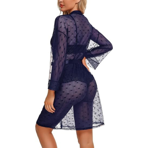 Fancyra Women Lace Kimono Robe See Through Sleepwear Nightwear - Image 2