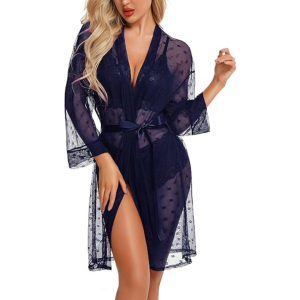 Fancyra Women Lace Kimono Robe See Through Sleepwear Nightwear