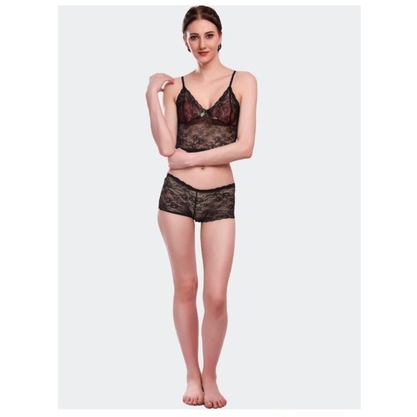 Fancyra Women Lace Lingerie Bra Panty Set Free Size Black Color - Image 2