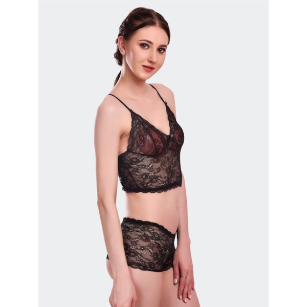 Fancyra Women Lace Lingerie Bra Panty Set Free Size Black Color - Image 3