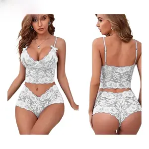 Fancyra Women Lace Lingerie Bra Panty Set Free Size White Color