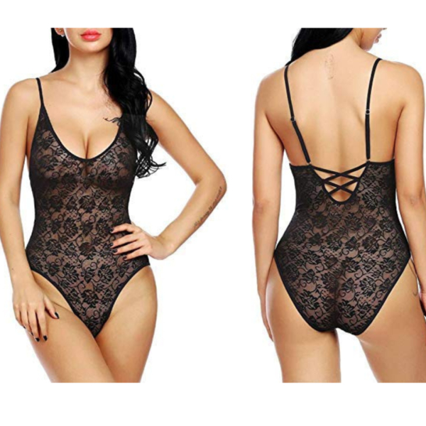 Fancyra Women Lace Lingerie Set Sheer Babydoll Night Suit Free Size Black Color - Image 5