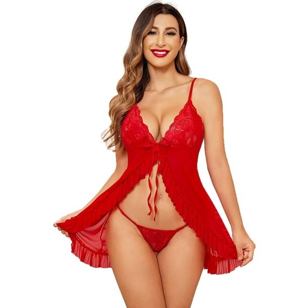 Fancyra Women Lace & Net Floral Above knee Babydoll Lingerie Nighty - Image 4