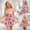 Fancyra Women Lace Net Floral Print See Through Babydoll Lingerie Nighty