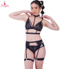 Fancyra Women Lace Net Garter Lingerie Set with Removable Choker Teddy Babydoll Strappy Bra and Panty Lingerie Set