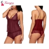 Fancyra Women Lace Net Lingerie Pajama Set Nightwear Dress Free Size Maroon Color