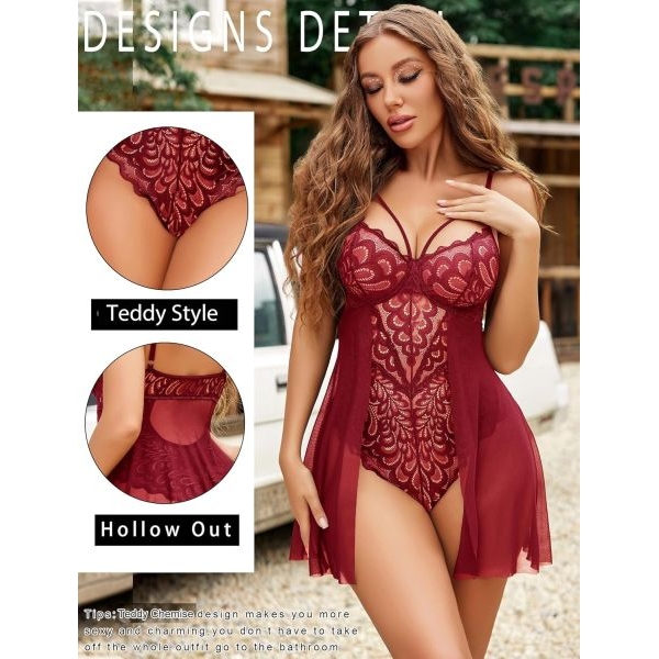 Fancyra Women Lace Teddy Floral Bodysuit Lingerie - Image 3