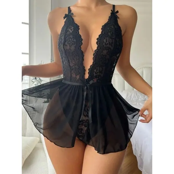 Fancyra Women Lace Transparent See Through Teddy Hot Babydoll Lingerie - Image 5