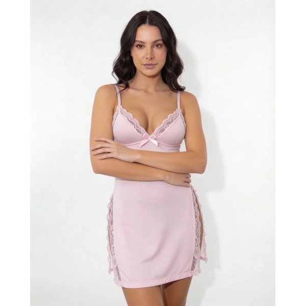 Fancyra Women Lace Trim Chemise With High Side Slits Hot Babydoll Lingerie - Image 2
