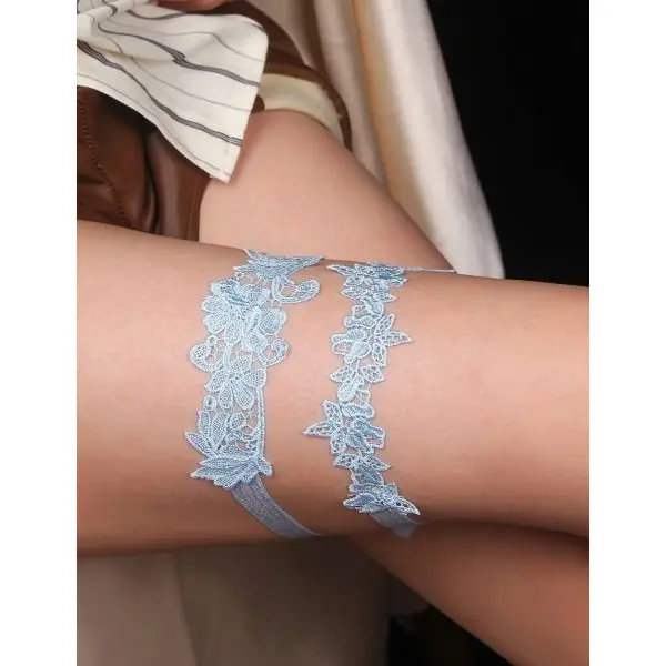 Fancyra Women Light Blue Lace Thigh Garter - Image 4