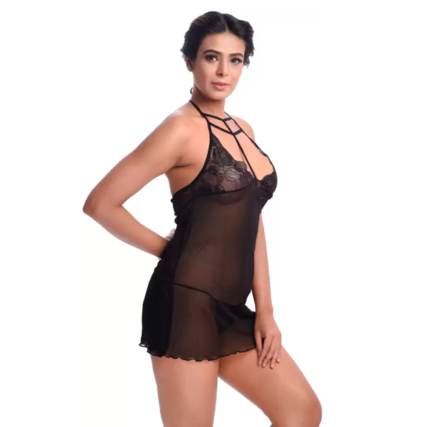 Fancyra Women Lingerie Babydoll Nightwear With G String Panty Black Color Free Size - Image 2