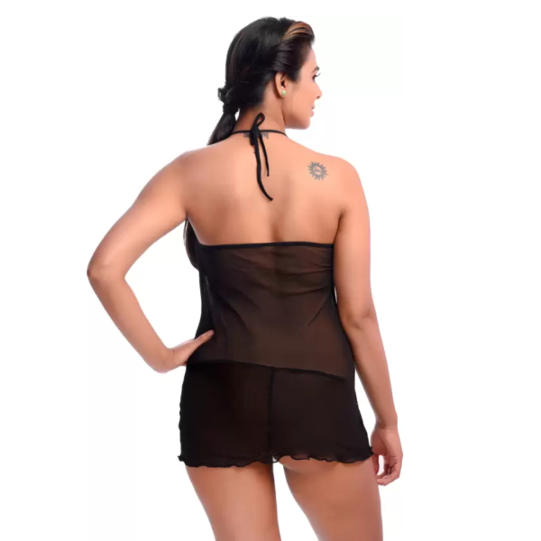 Fancyra Women Lingerie Babydoll Nightwear With G String Panty Black Color Free Size - Image 3