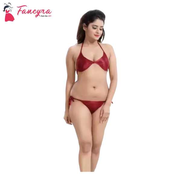 Fancyra Women Lingerie Bra Panty Bikini Set With Thread Free Size Maroon Color