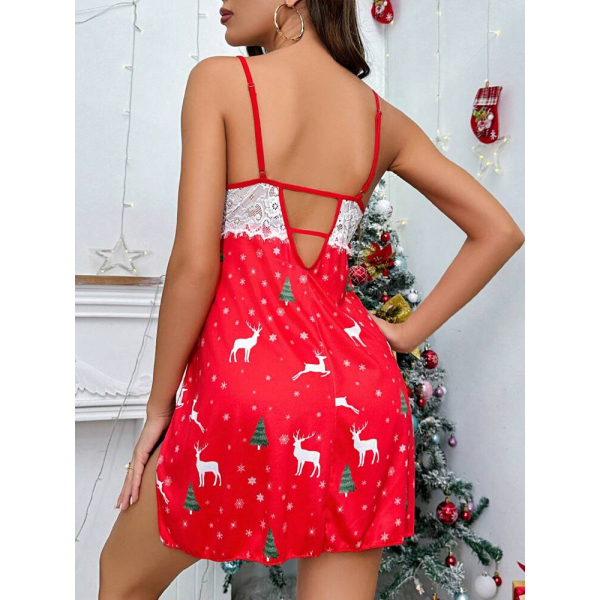 Fancyra Women Lingerie Christmas Satin Silk Nightdress Lace Babydoll Chemise Lingerie - Image 3