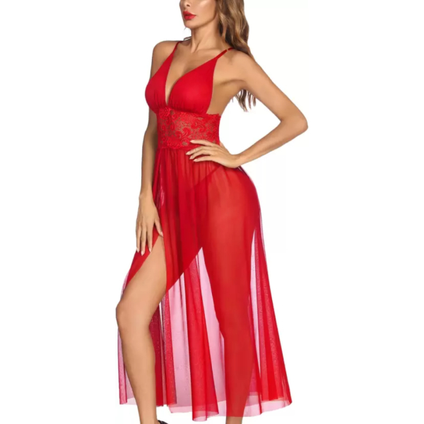 Fancyra Women Lingerie Deep V Neck Nightwear One Piece Nightgowns Mosaic Lace Mesh Nightdress Free Size - Image 5