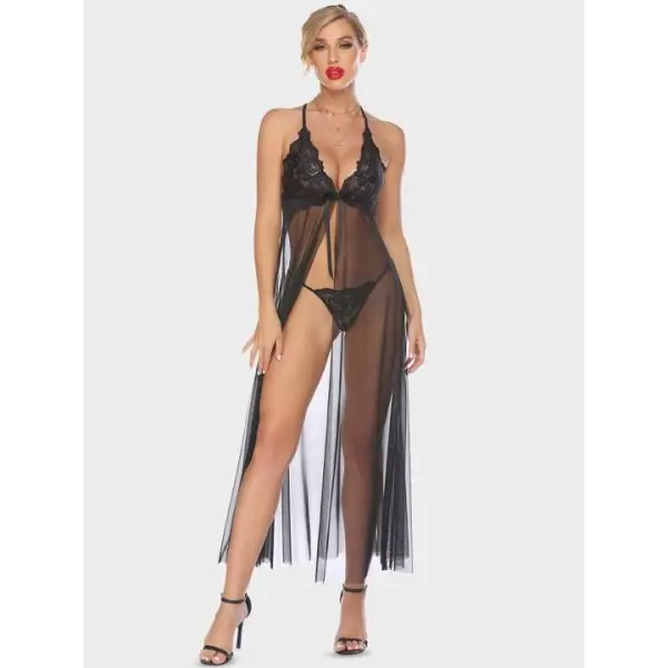 Fancyra Women Lingerie Lace Babydoll High Split Maxi Long Gown Nightdress - Image 3