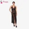 Fancyra Women Lingerie Lace Babydoll High Split Maxi Long Gown Nightdress With G String Panty Free Size
