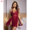 Fancyra Women Lingerie Lace Babydoll Strap Chemise Nightgown V Neck Nighty Mesh Sleepwear Side Slit Nightdress