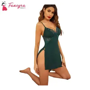 Fancyra Women Lingerie Nightgown Dress Babydoll for Honeymoon/First Night/Anniversary Free Size Green Color
