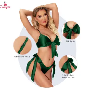 Fancyra Women Lingerie Satin Bow Tie Bra Panty Bikini Swimwear Set