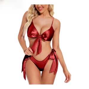 Fancyra Women Lingerie Satin Bra And Panty Bikini Swimwear Set