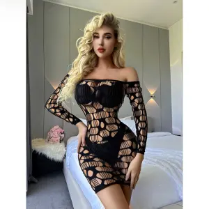 Fancyra Women Lingerie See-through Mesh Bodycon Dress Bodystocking