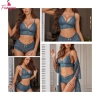 Fancyra Women Lingerie Set 3 Piece Bra and Panty Sets with Lace Kimono Robe Sleepwear Mesh Nightgown