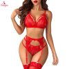 Fancyra Women Lingerie Set Lace Teddy Strap Babydoll Bodysuit with Garter Belts and Leg Stocking