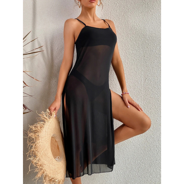 Fancyra Women Long Mesh Side Slits Babydoll Chemise Lingerie Dress - Image 2