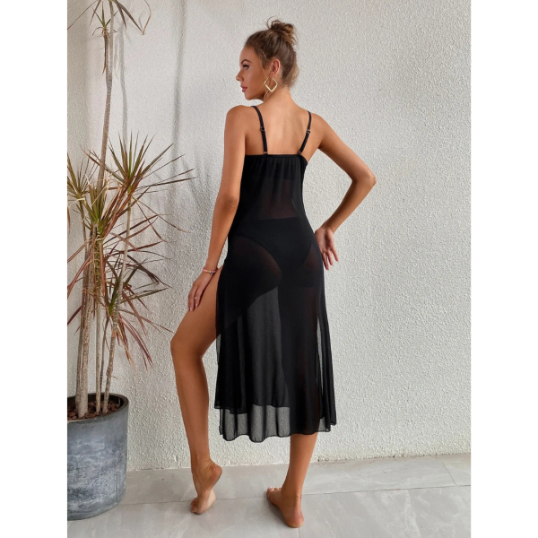 Fancyra Women Long Mesh Side Slits Babydoll Chemise Lingerie Dress - Image 3
