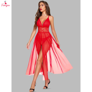 Fancyra Women Long Sheer Lace Bridal Honeymoon Nightdress Sleepwear Nighty