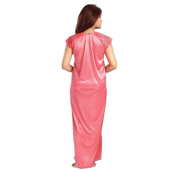 Fancyra Women Long Silk Heart Print Two Piece Nightgown Nighty with Robe Free Size - Image 4