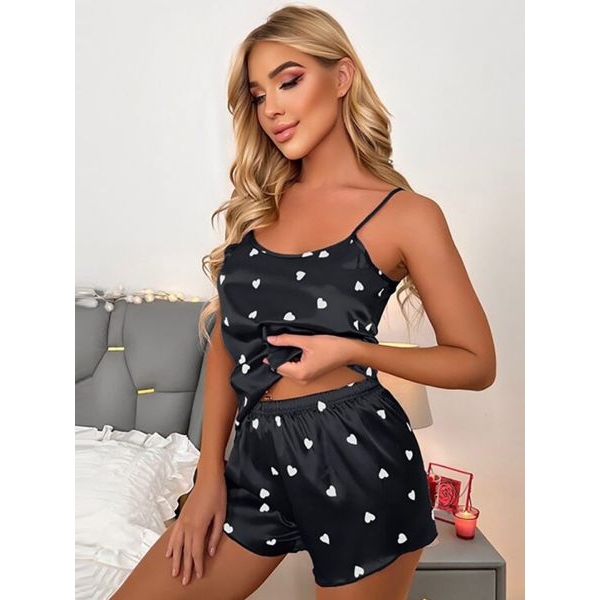 Fancyra Women Love Printed Sleeveless Camisole Top & Shorts Pajama Set - Image 2