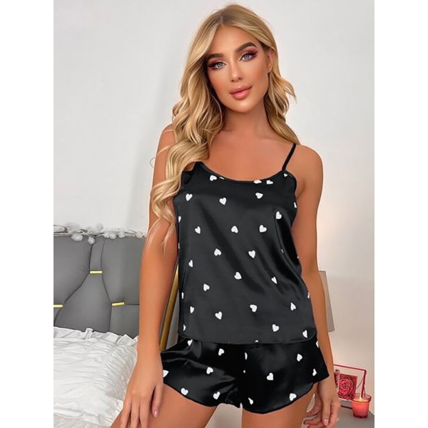 Fancyra Women Love Printed Sleeveless Camisole Top & Shorts Pajama Set - Image 5