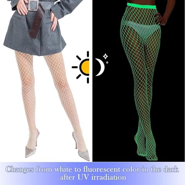 Fancyra Women Luminous Glowing Stockings Pantyhose Socks White Fishnet Tights - Image 2