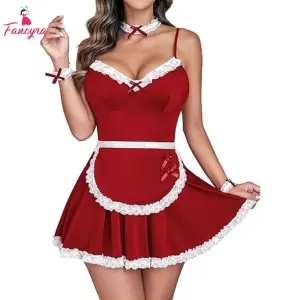 Fancyra Women Maid Costume Roleplay Lingerie Nightwear Dress with Choker