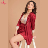 Fancyra Women Maroon Elegant Short Inner Night Dress & Half Sleeves Robe Set