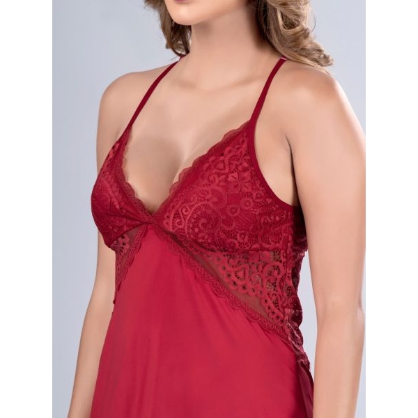 Fancyra Women Maroon Self Design Sleeveless Tie Up Lace Baby Doll Lingerie - Image 3