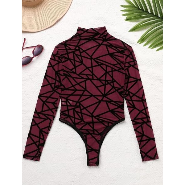 Fancyra Women Mesh Bodysuit Long Sleeve Perspective Tops Jumpsuit Lingerie - Image 2
