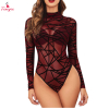 Fancyra Women Mesh Bodysuit Long Sleeve Perspective Tops Jumpsuit Lingerie