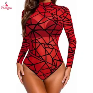 Fancyra Women Mesh Bodysuit Long Sleeve Turtleneck See Through Lingerie